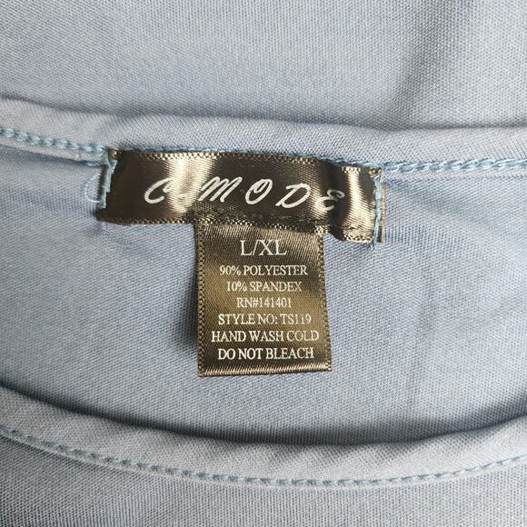 C Mode Blue Short Sleeve Black & White Elastic Band Crop Top Women's Size L - Picture 6 of 6